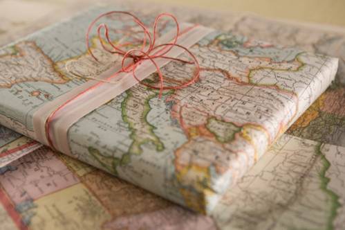 gift wrapped with a map